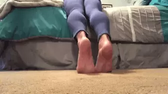 Blue Tights Toe Point On The Bed Barefeet