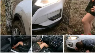 Sexy girl seriously crushes her car in real road accident