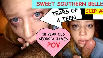 Eighteen year Georgia James deepthroat gagging tear inducing blowjob for dirty old man Joe Jon Clip #2