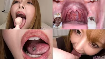 Akari Niimura - Showing inside cute girl's mouth, chewing gummy candys, sucking fingers, licking and sucking human doll, and chewing dried sardines mout-110