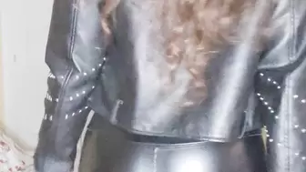 Leather ass, jacket and long curly hair worship dancing video