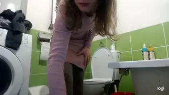 Toilet fetish in pink dress and tights mp4