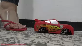 Clear wedges annihilate toy car