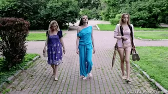 Three blondes Irene, Lilia and Valentina walk barefoot in the city after a summer rain (Part 5 of 6) #20211017