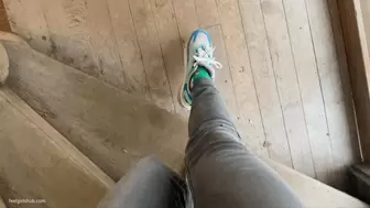 KIRA WALKING, JUMPING ON OLD WOODEN SQUEAKY STAIRS - MP4 HD