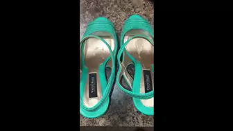 Debbie Enjoys A Couple of Intense Orgasms Before Digging Her Spiked Heels Into Hubby To Make Him Cum Wearing Lingerie and Turquoise White House-Black Market Stiletto Spiked Heel Sandals 2