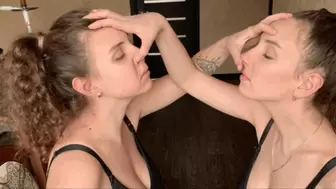 Twin Sisters Playing In Lesbian Nose Games