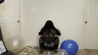 Riding on Transparent Balloons in Sexy Leather Pants