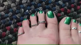Toe Rings and Dark Green Toenails WMV 1080 SILENT CLIP