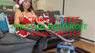 VACUUMING FEET THOUGH PANTYHOSE ON XMASS OUTFIT