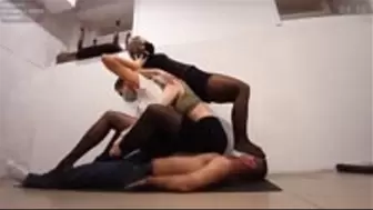 Moscow multitrampling training #11 (Part 2): two-level trampling & under lethal heels & sit-ups on man