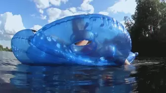 Alla rides a big inflatable stingray on the lake and hotly fucks him and POPS his nail during orgasm!!!