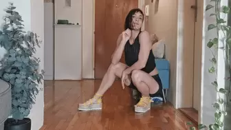 kicks and poses in sandals