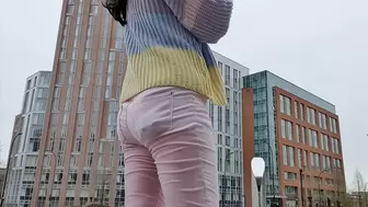 Pink jeans urban outdoor wetting peeing
