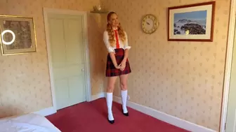 Teasing Schoolgirl Locked in Cuffs and Chastity