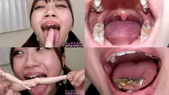 Ichika Kasagi - Showing inside cute girl's mouth, chewing gummy candys, sucking fingers, licking and sucking human doll, and chewing dried sardines mout-116