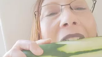 Mean Cucumber Eating In Black Lipstick HD MP4