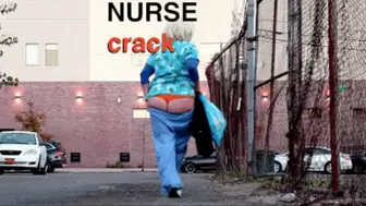 NURSE CRACK ! PANTS FALL DOWN OUTDOORS & ASS CRACK hanging out of sagging scrubs in hospital : BIG BOOB BETSY the Nurse butt crack, belly, pubes, + big fart : 1024p HD wmv