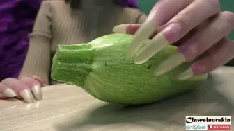 look how my nails crush zucchini with each new scratch