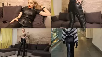 Mistress Katya in two leather outfits