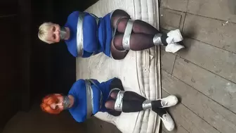1300 Amber and Roxie in Blue Tops and Silver Tape