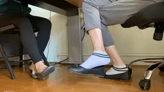 OFFICE SHOEPLAY DANGLING IN FLATS UNDER DESK AND SWAPPING SHOES BY ACCIDENT - MP4 HD