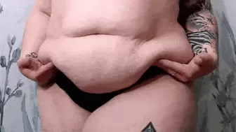 BBW Slow Motion Hanging Belly Jiggling in Bra and Panties