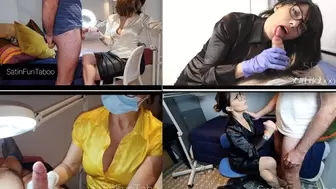 4 clips in 1 Doctor medic satin blouse SPECIAL cfnm pov gloves leather domination glasses high heels stockings