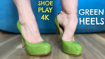 Shoeplay Shoe Play in 4K Green High Heels ASMR
