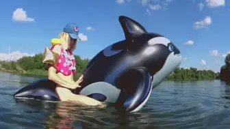 Alla hotly fucks a rare inflatable whale on the lake and gets a real orgasm!!!