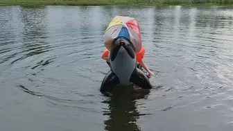 Alla fucks hotly and rides an inflatable whale on the lake and inflates a rare beach ball with her mouth!!!