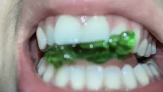 Aurora Bites Gummy Bears and Flosses Her Teeth