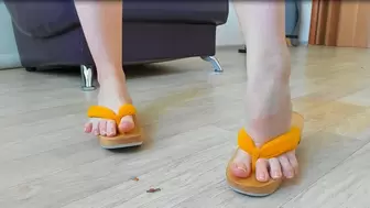 Giantess in wooden flip flops