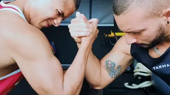 Armwrestling with 2 strong guys at the same time