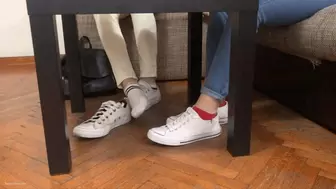 SECRETLY TOUCHING HER SHOES UNDER SCHOOL DESK TWO HOT STUDENTS IN SNEAKERS - MP4 HD