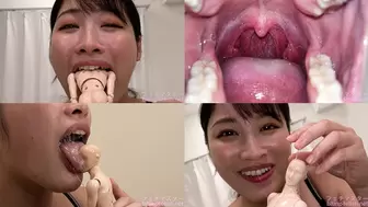 Miki Sunohara - Showing inside cute girl's mouth, chewing gummy candys, sucking fingers, licking and sucking human doll, and chewing dried sardines mout-118