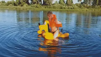 Alla swims astride an inflatable puppy and fucks her hotly getting an orgasm!!!