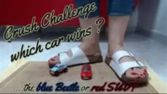 crushing 2 metaltoycars with Birkenstock and Wooden Sandals