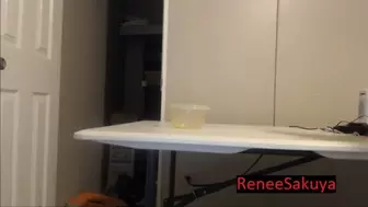 Peeing in bowl on table (480p)