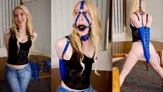 Stretched and Spread - ARW122 - Tight elbow touching bondage with the Blue Armbinder