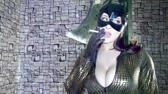 Catwoman Smokes in Mask & Leather Gloves 2 - avi