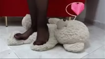 trampling a Plush teddy with nylons and sexy toenails