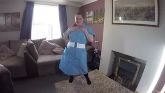 Dancing striptease in Nurse Uniform and pantyhose
