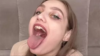 Girl licks snow-white teeth and beautiful lips, fc197h 720p