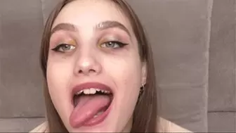 Girl licks snow-white teeth and beautiful lips, fc197x 1080p