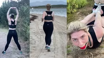 Grabbed, hogtied semi naked on the muddy sand and left like that - ABG005 - be careful when you go jogging alone on the beach