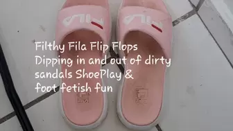 Filthy Fila Flip Flops Dipping in and out of dirty sandals ShoePlay & foot fetish fun mkv