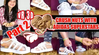 VR 3D Virtual Reality Sexy girl crushes Part2 VR180 Here I crush a lot of hard walnuts barefoot in my transparent Adidas Superstars crushing crush nuts sweaty feet barefoot