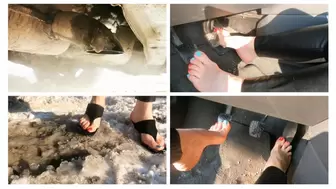 Barefoot brutal hard revving and melting snow in powerful Opel