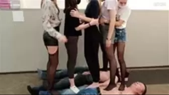Moscow multitrampling contest #27 (Full): nylon trampling & tiptoe walking & slaves pushed down and captured & under 5 new girls